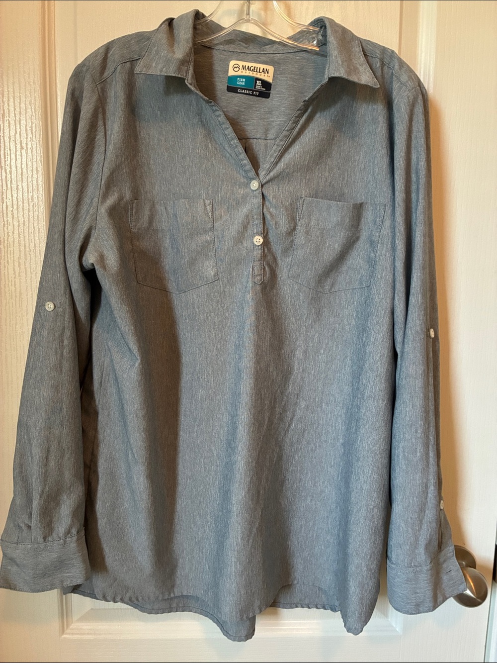 Magellan Outdoors Light Gray Blue Button-Front Women's Shirt